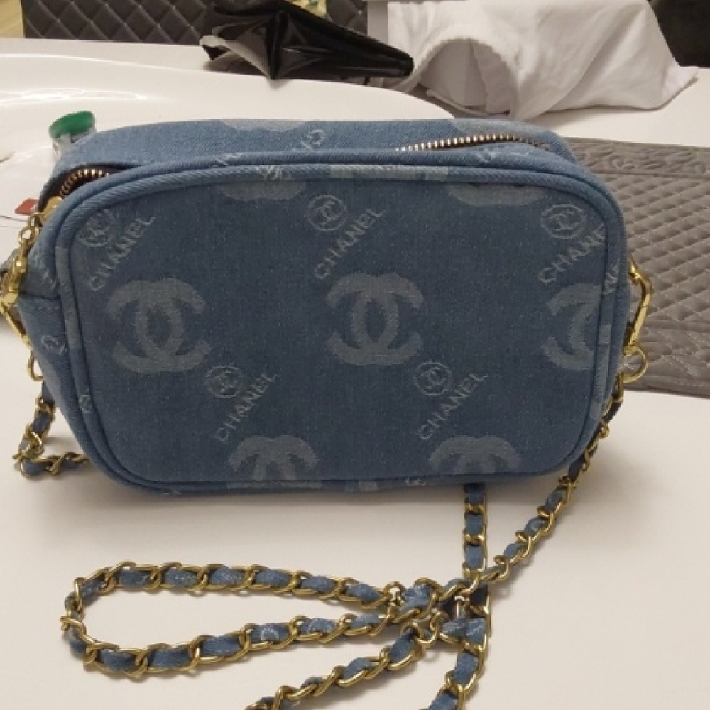 Chanel Denim Crossbody BEAUTY /COSMETIC  Bag with Gold Chain